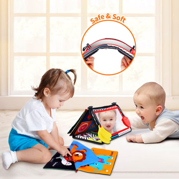 Baby Mirror Tummy Time Toys 0-3 3-6 Months Sensory Crinkle Cloth Baby Books Black And White High Contrast Baby Toys For Newborn Infant Montessori Car Seat Teething Toys 0-6 6-12 Month Boys Girls Gifts