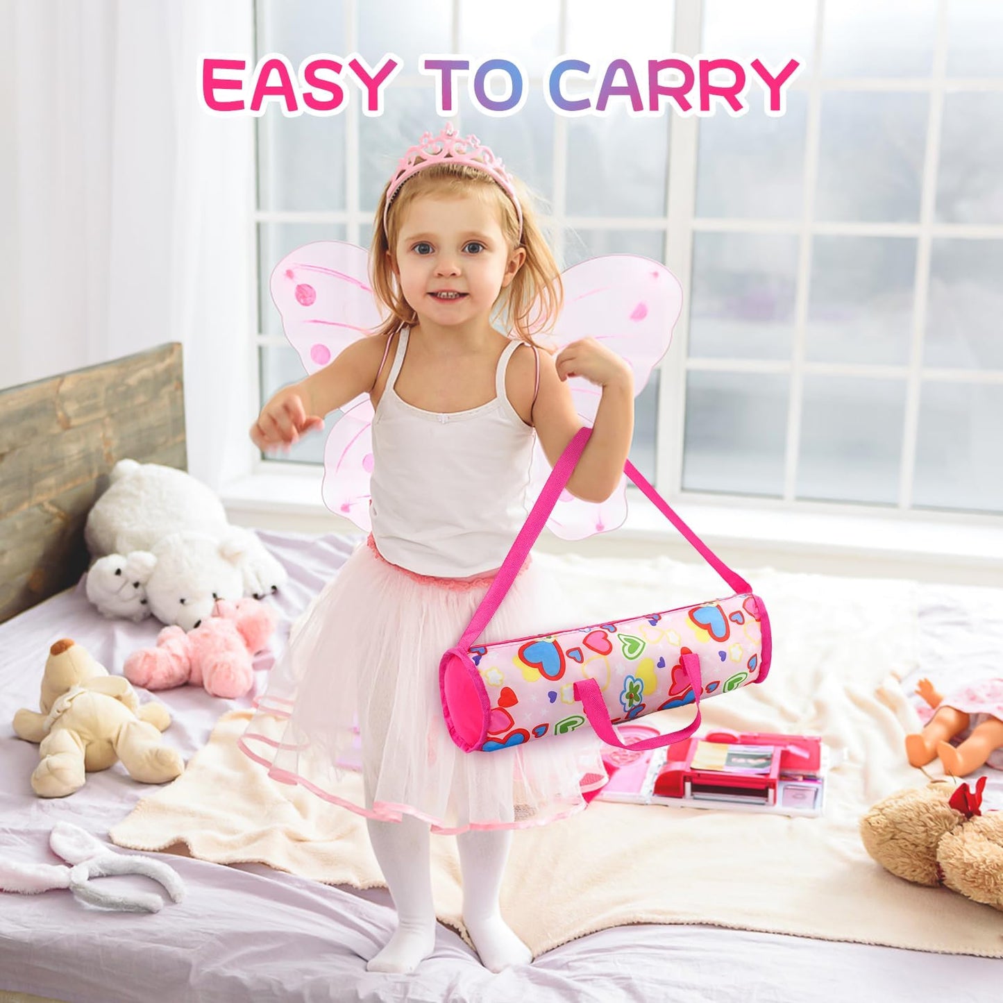 Jizhi Reborn Baby Doll Crib, Baby Doll Bed, Foldable Doll Playpen Toy For 17-21 Inch Dolls, Reborn Baby Doll Accessories With Storage Bag, Doll Pack N Play Kids Gift(Pink)