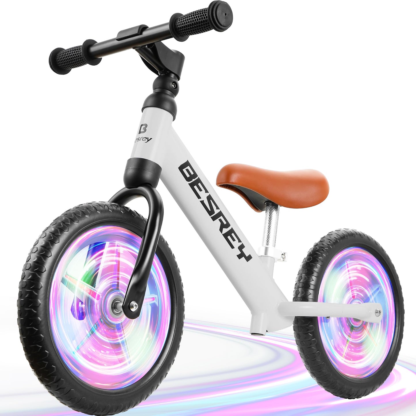 Besrey Colorful Lighting Balance Bike 2 Year Old, Toddler Balance Bike With Strong Iron Frame, Eva Flat-Free Tires And Adjustable Seat For 2-5 Year Old Boys And Girls Birthday Gift Toys