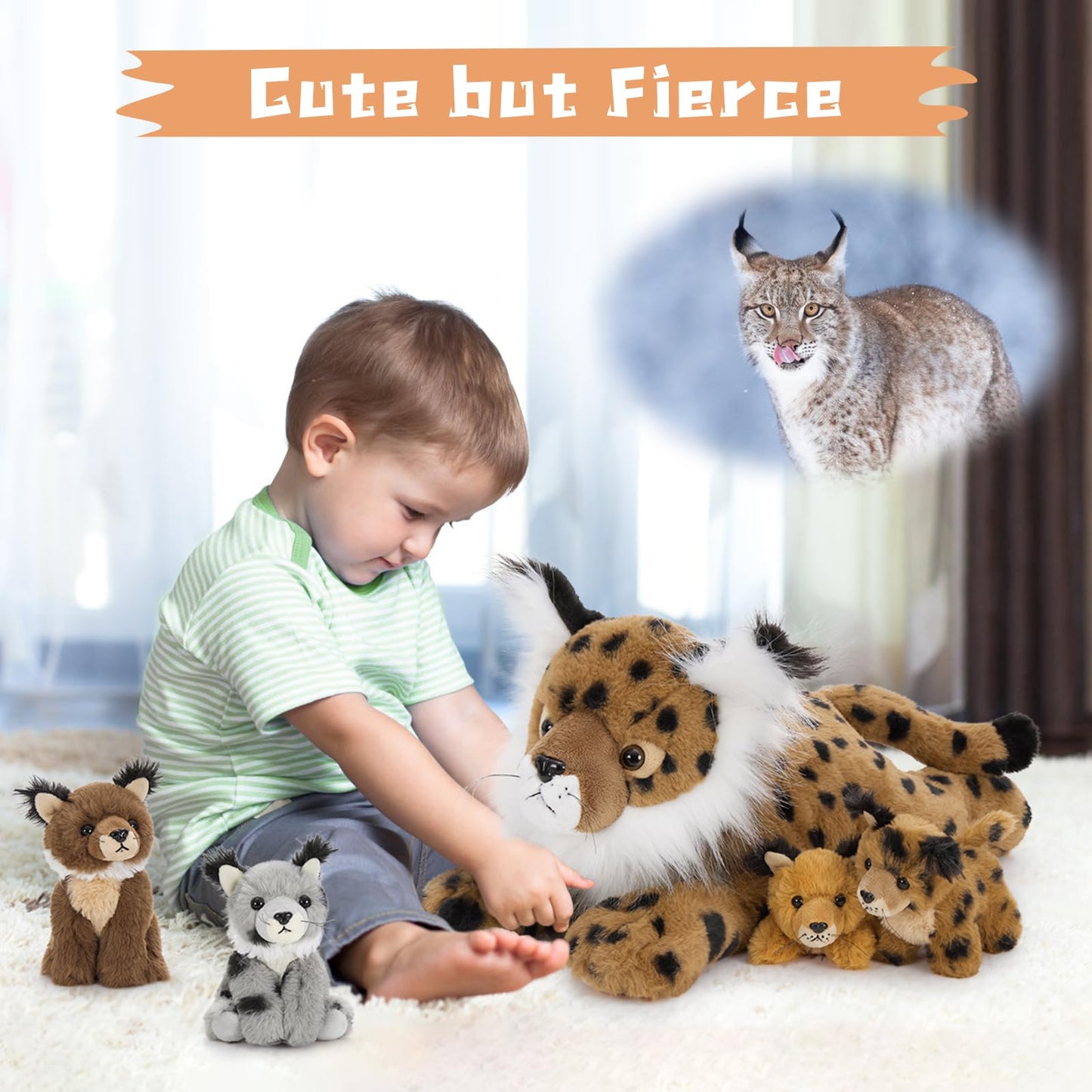 Muiteiur 5 Piece Lynx Stuffed Animals, Soft Bobcat Stuffed Animals With Babies,18-Inch Plush Toy For Kids Girls Boys, Gift For B