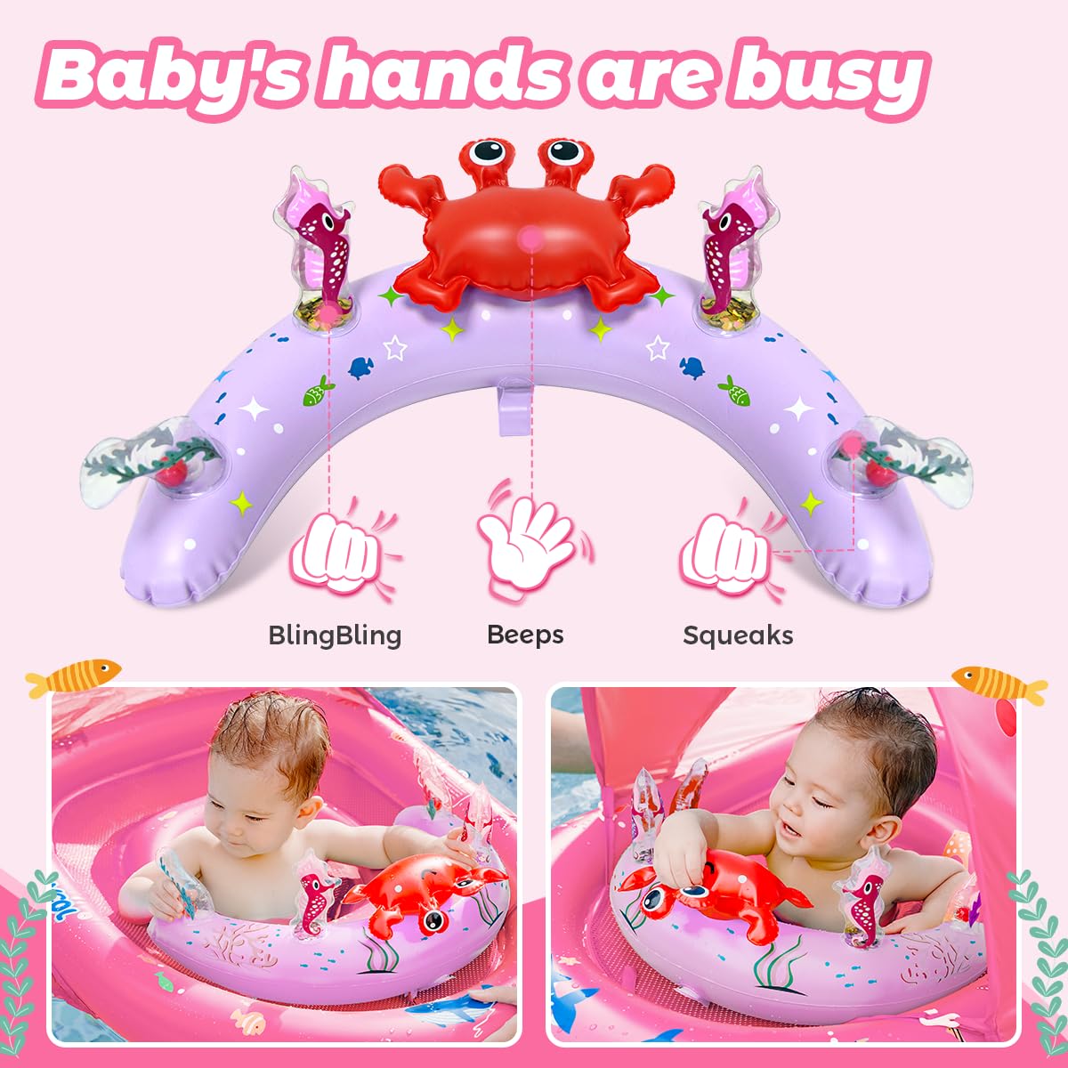 Laycol Baby Pool Float With Upf50+ Sun Protection Canopy & Toy Play Console