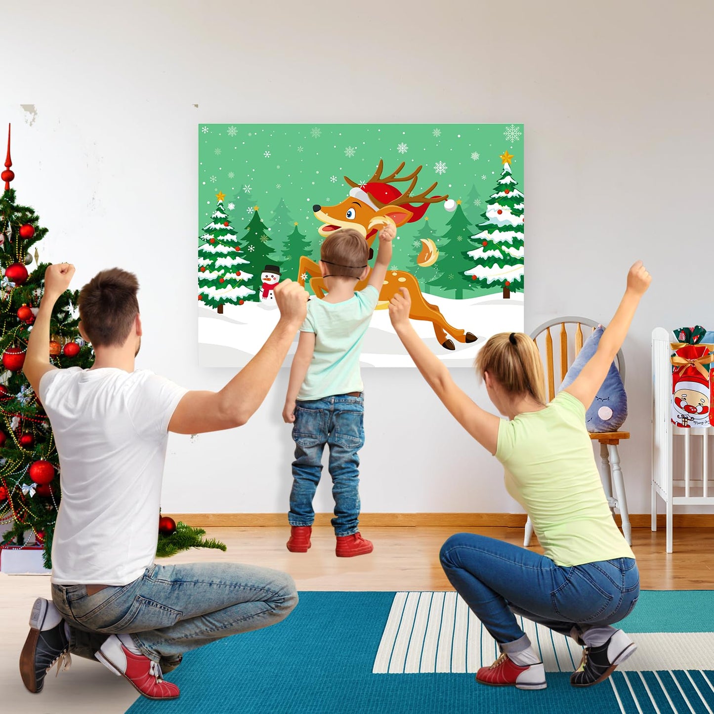 Morcheiong Pin The Tail On The Deer Christmas Game With 36 Tails, Christmas Party Favors Activities Supplies Decorations For Kids