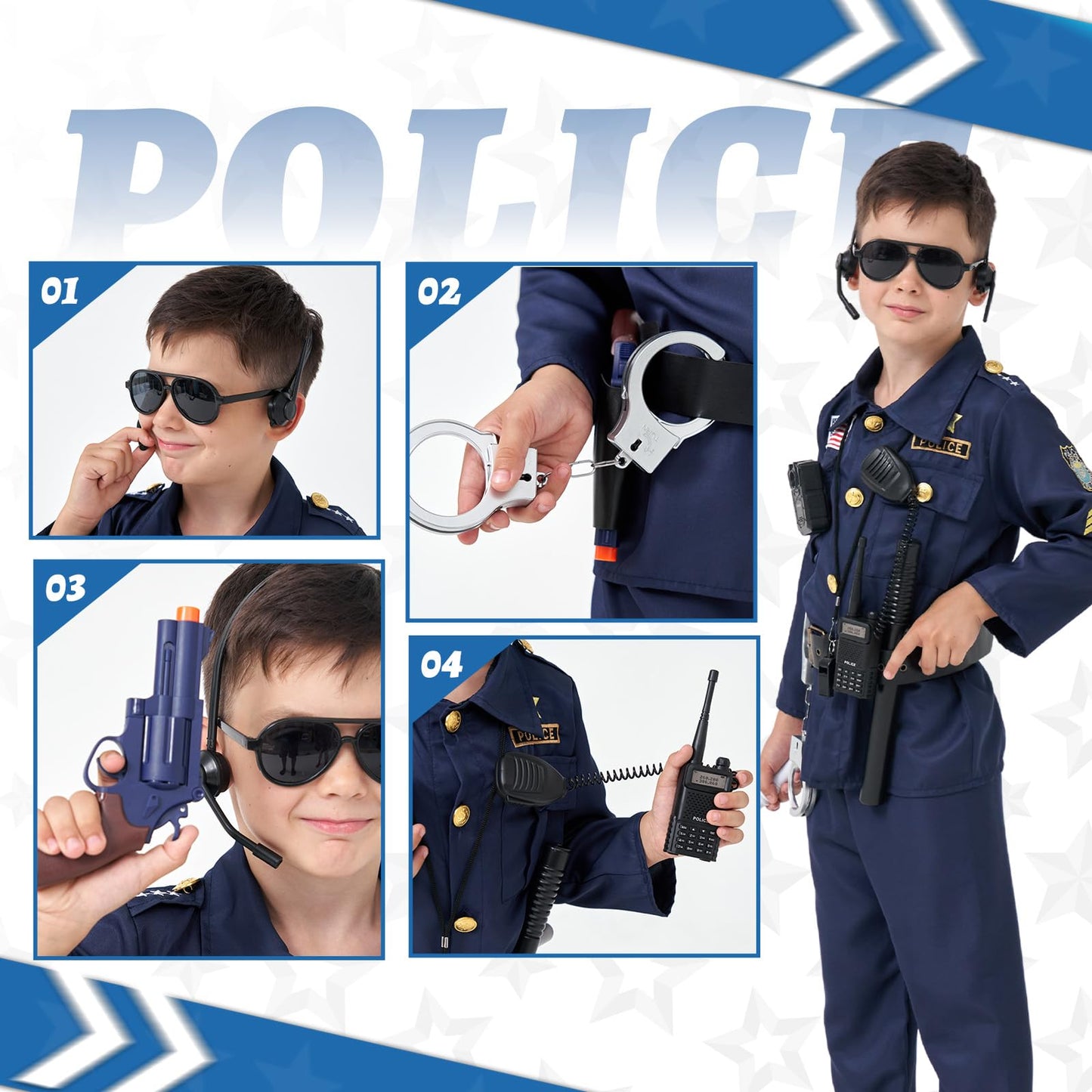 Mgparty Police Officer Costume For Kids Halloween Police Cosplay Accessories For Boys Girls Halloween Dress Up Party
