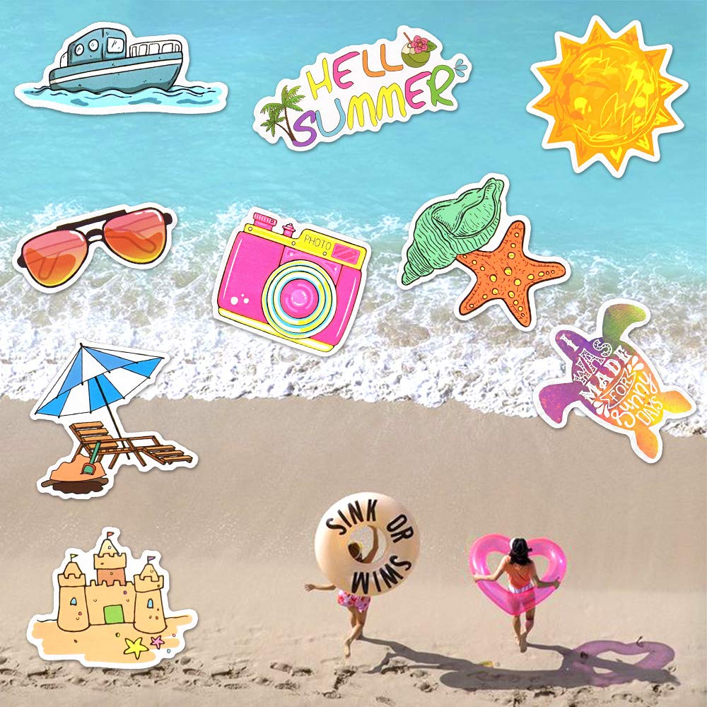 Susihi Summer Beach Stickers For Hydroflasks Cute Stickers Laptop Water Bottles Stickers Waterproof Stickers For Teens(50 Pcs)
