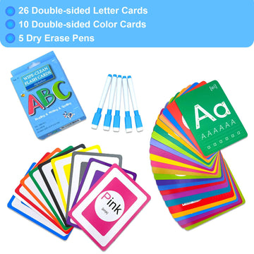 Abc Letter Flash Cards For Toddlers With 5 Dry Erase Pens, Preschool Learning Toys Alphabet Memory Game, 36Pcs Double-Side Flash