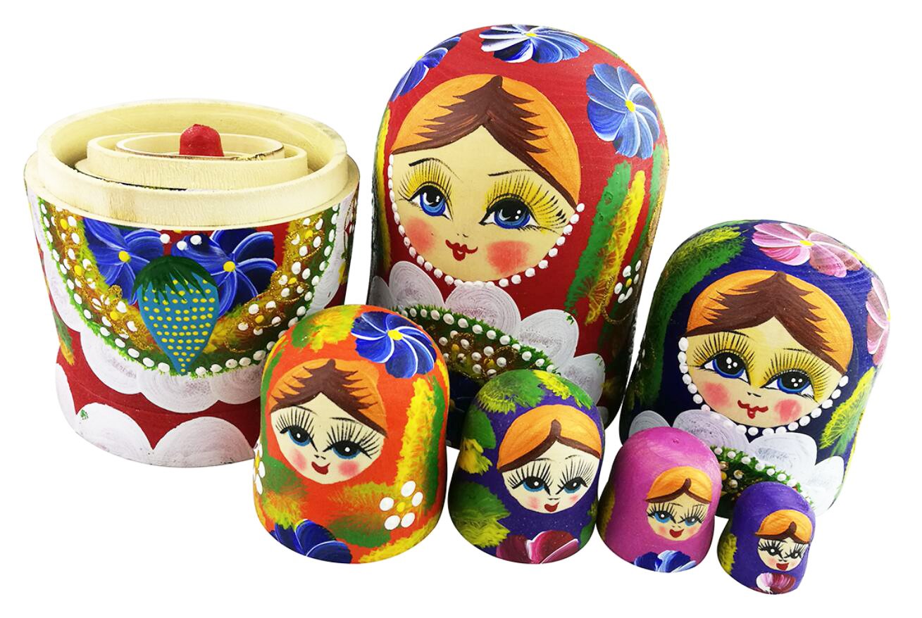 Winterworm 7Pcs Red Flowers And Berries Wooden Russian Nesting Dolls Matryoshka Russian Doll