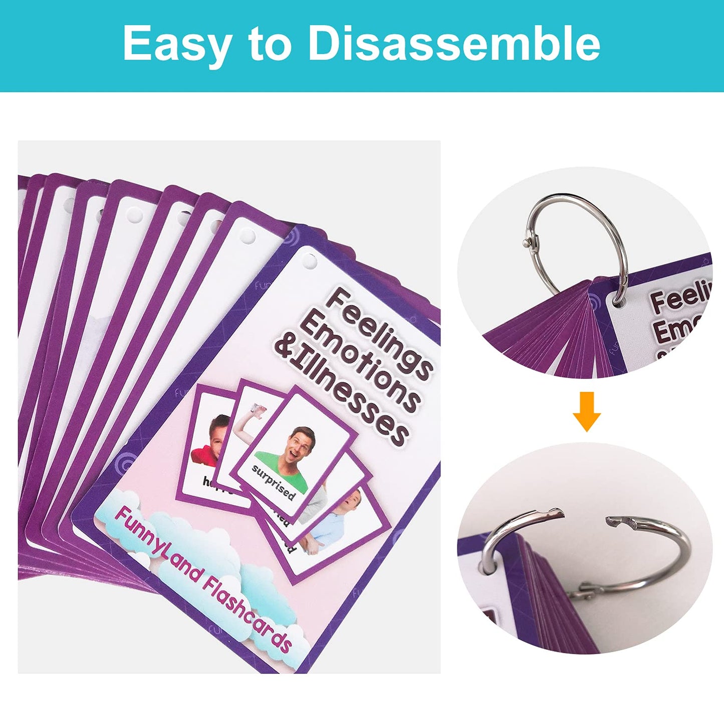 Lilias Feelings Emotions & Illness Flash Cards, Toddler Learning Toys, Preschool Learning Toys, Homeschool Supplies, Learning Supplies For Kindergarten, 4.3 X 3.14 Inch, 32 Cards In Set