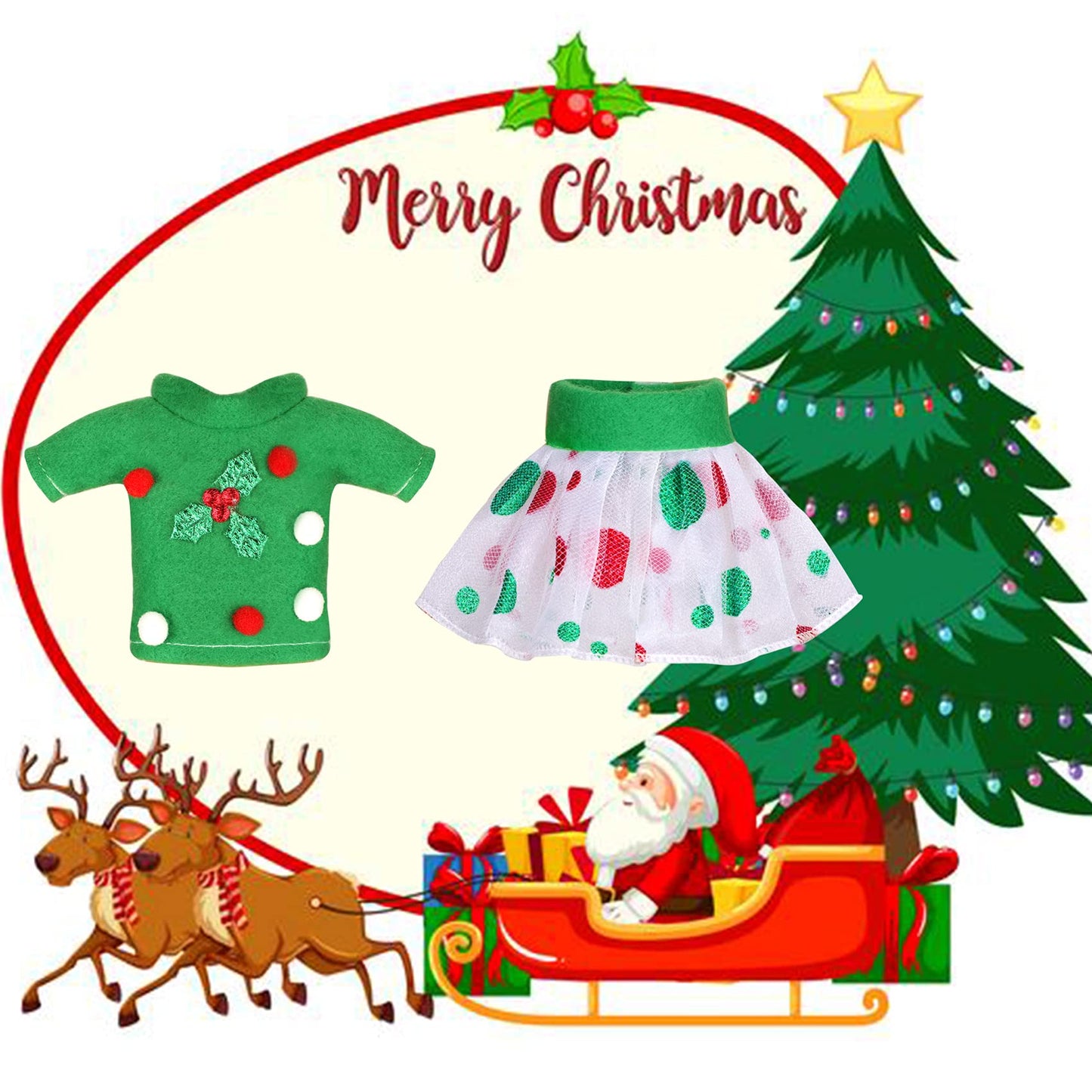 Erweicet Christmas Clothing Christmas Accessories For Elf Doll (Top + Skirt) Doll Is Not Included