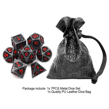 Haxtec Metal DND Dice Set Black Red Dragon D&D Dice Set with Leather Dice Bag Metal Polyhedral Dice for Dungeons and Dragons Gif