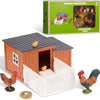 Skylety 9 Pieces Easter Chicken Figurine Chicken Model Playset Farm Action Figures Fences Around Building Blocks Farm Coop Set Birthday Party Present Animal Easter for Kids Age from 3 to 8