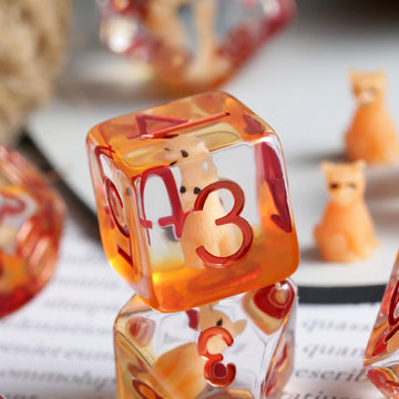 Cat Dice DND, DNDND 7PCS Resin D&D Dice with Velvet Bag for Dungeons and Dragons Role Playing Games and Tabletop Game (Fox)