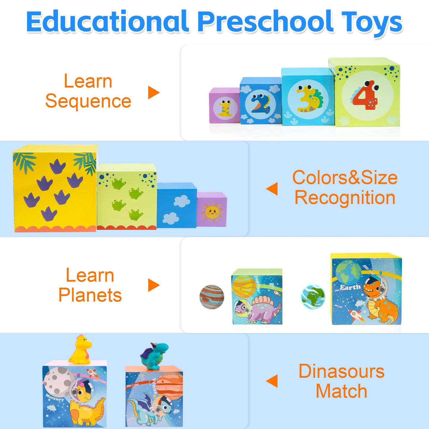 Amtreen Wooden Baby Nesting Toys With 8 Nesting Boxes, Stacking&Nesting Blocks For Toddlers 1-3, Preschool Toys For Learning Col