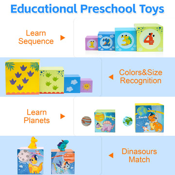 Amtreen Wooden Baby Nesting Toys With 8 Nesting Boxes, Stacking&Nesting Blocks For Toddlers 1-3, Preschool Toys For Learning Col