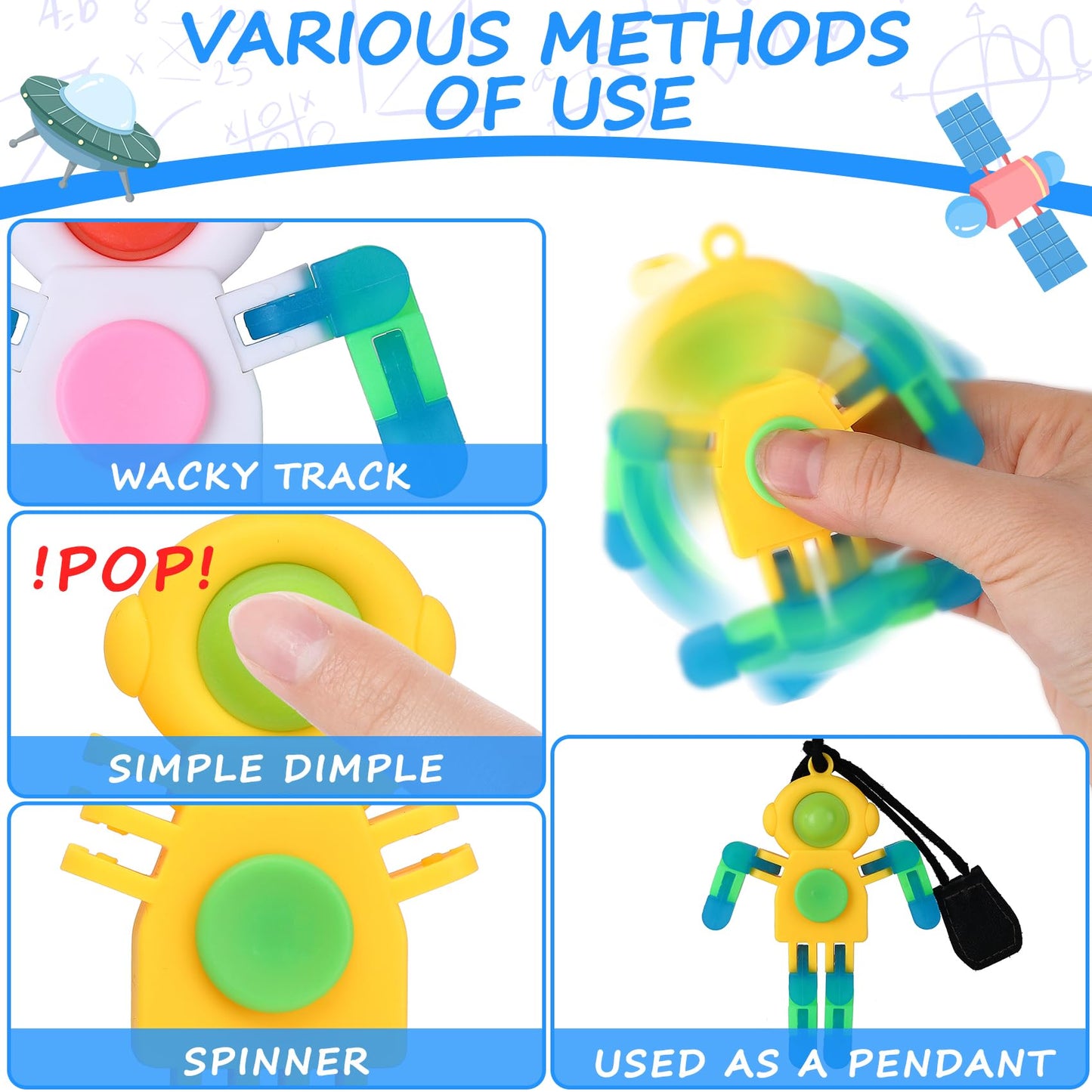 ZQFTZQ 24Pcs Glow in The Dark Fidget Spinner Keychains - Deformable Astronaut Robot Gyro Toys for Kids & Adults, Perfect for Parties & Prizes