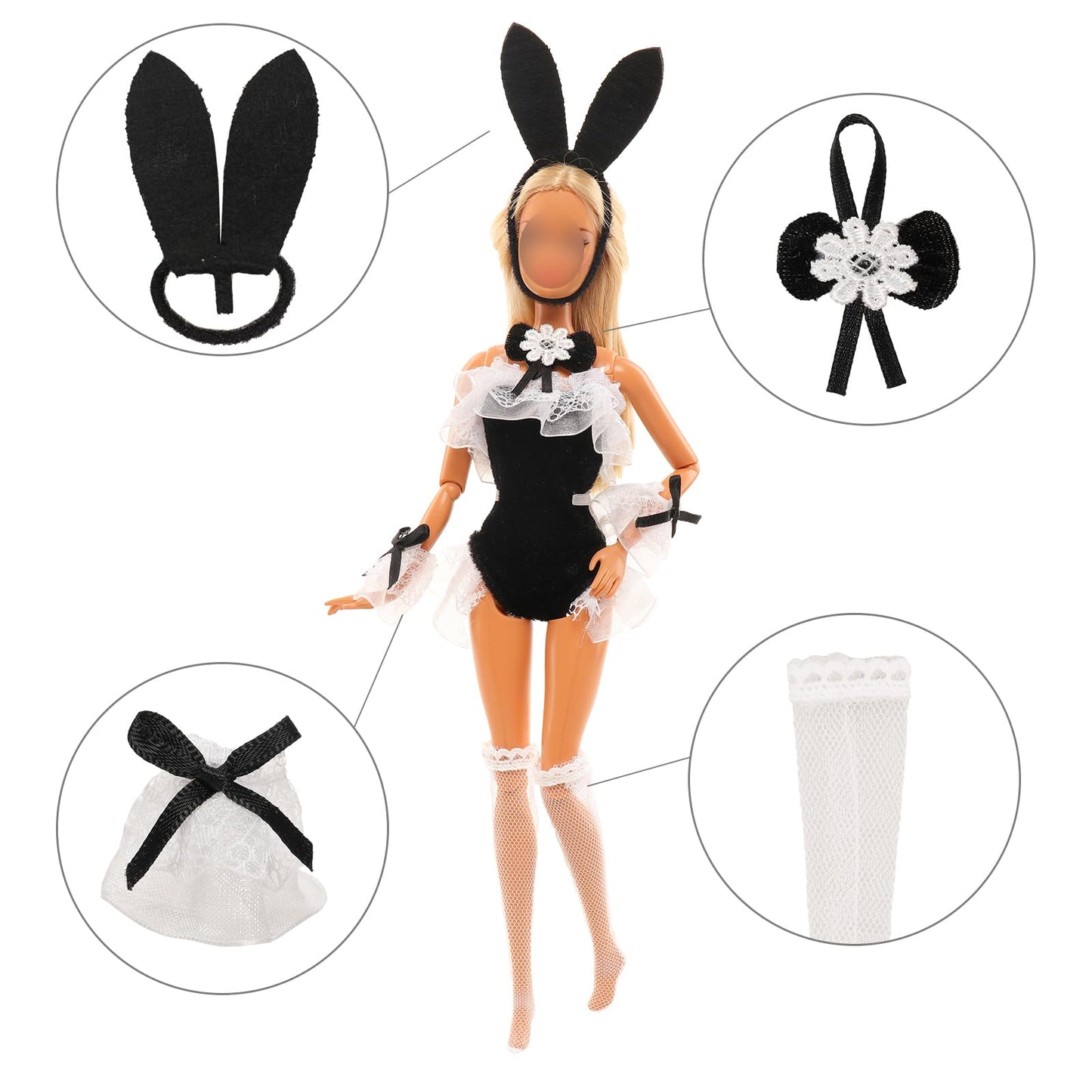 Barwa 4 Set Doll Clothes Bunny Costume Outfits Party Clothes For 11.5 Inch Doll Including Bunny Clothes, Headwear, Lace Sock, Ga
