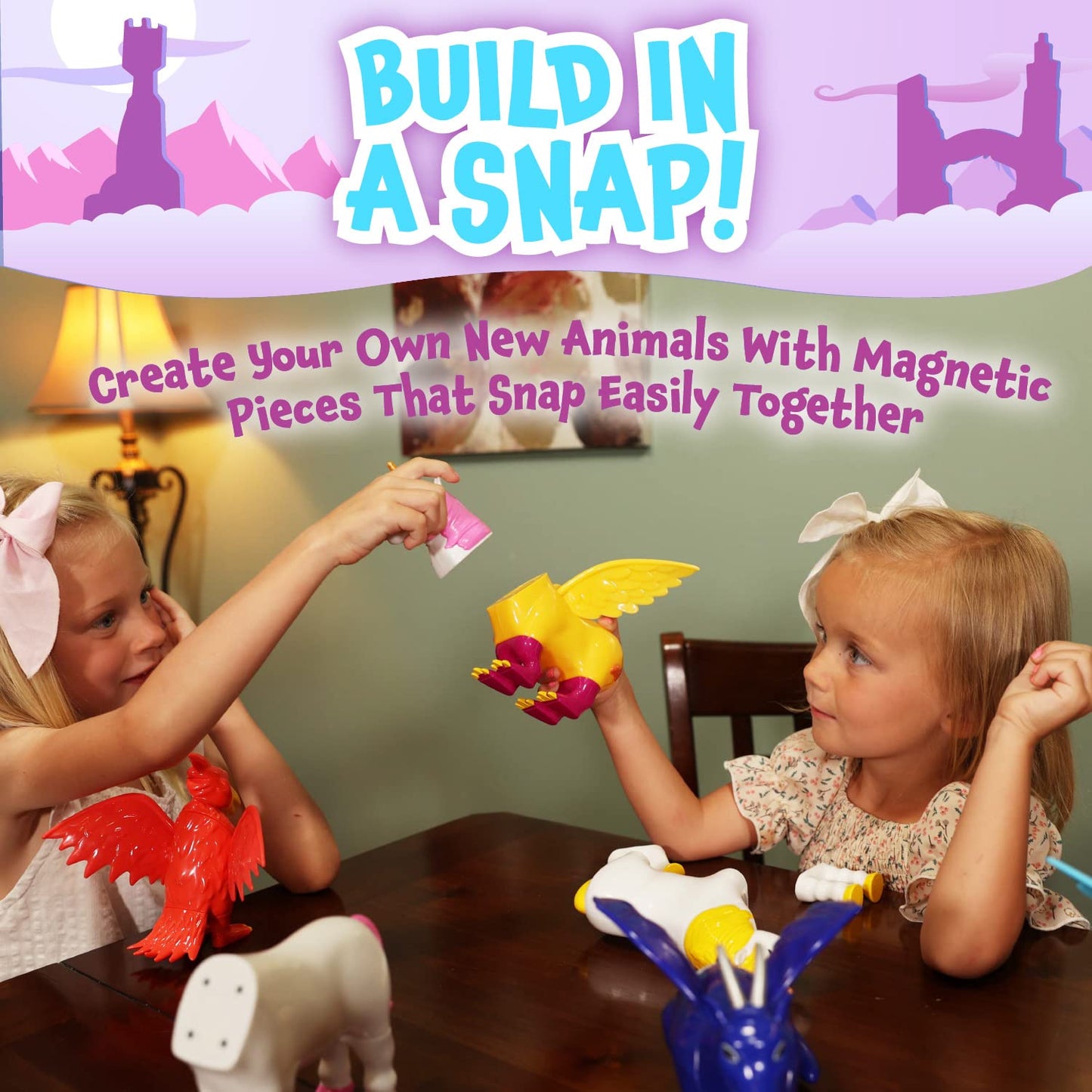POPULAR PLAYTHINGS Magnetic Mix or Match Pastel Mythical Kingdom Toy Play Set, 15 Pieces