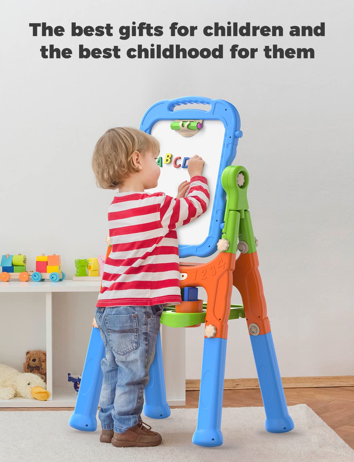 Yohoolyo Kids Easel Standing Art Easel For Kids, Double Sided Magnetic Chalkboard Whiteboard Dry Eraser Board Great Gift For Girls And Boys