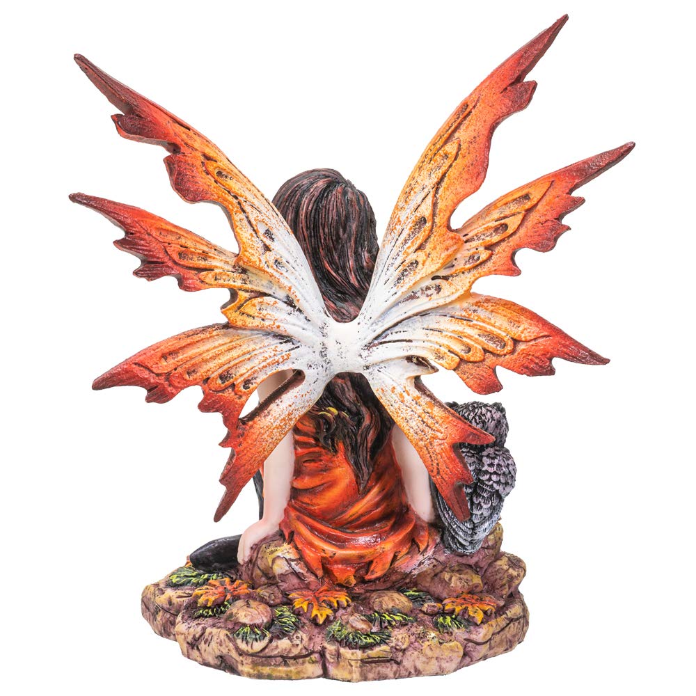 Pacific Giftware Fairyland Red Winged Fairy With Baby Owl Statue Figurine
