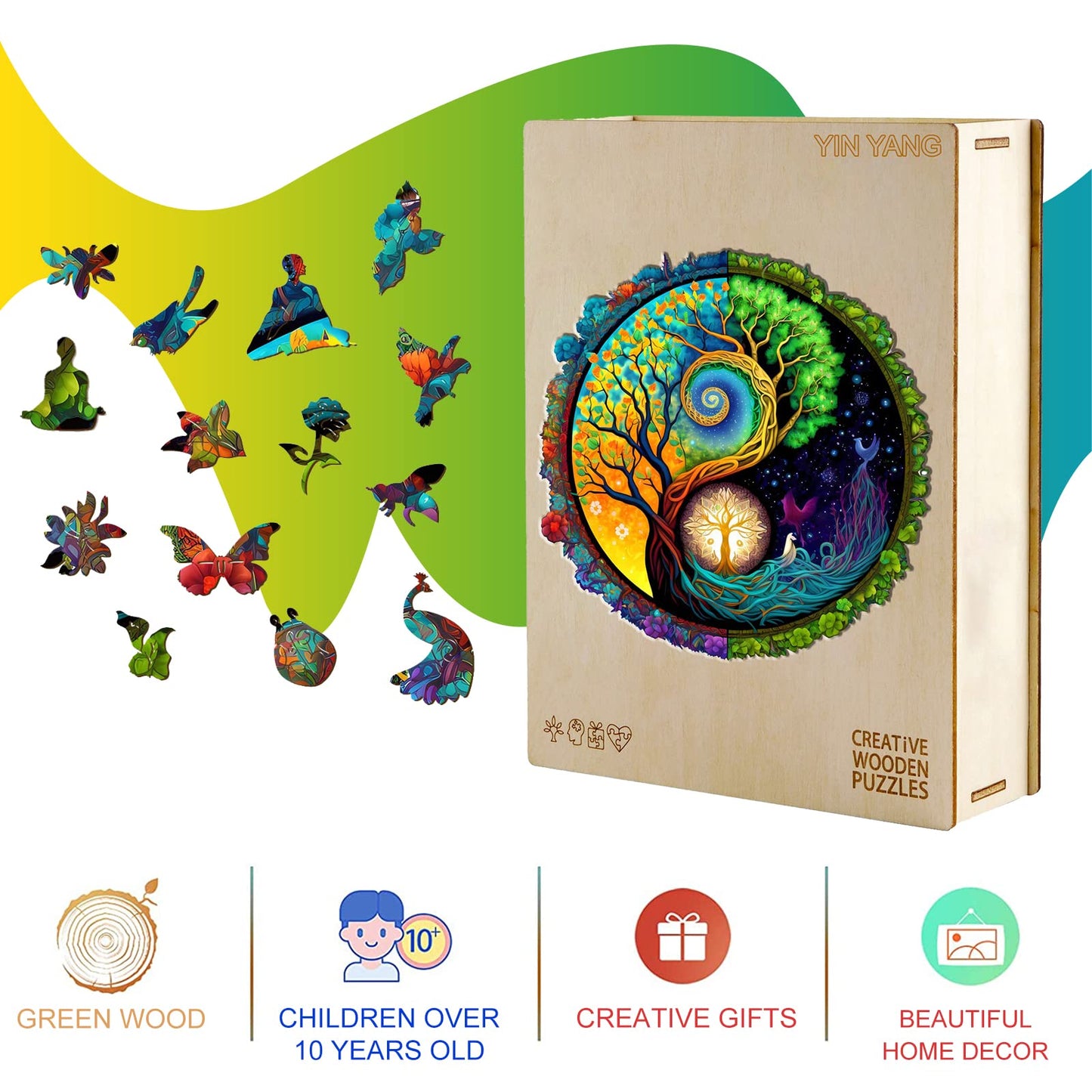KAAYEE Wooden Jigsaw Puzzle - Unique Yinyang Design, 300pcs, 13.8in, Large Size, Wood Material for Adults