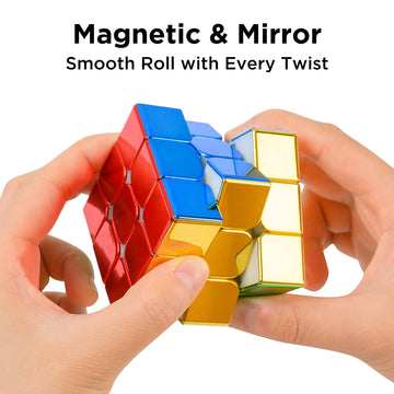 D-Fantix Magnetic Mirror Reflective Speed Cube 3X3X3, Cyclone Boys Original Stickerless Magic Cube, 3D Brain Teaser Cube, Personalized Shiny Cube Puzzles Gift For Kids Adults (56Mm)