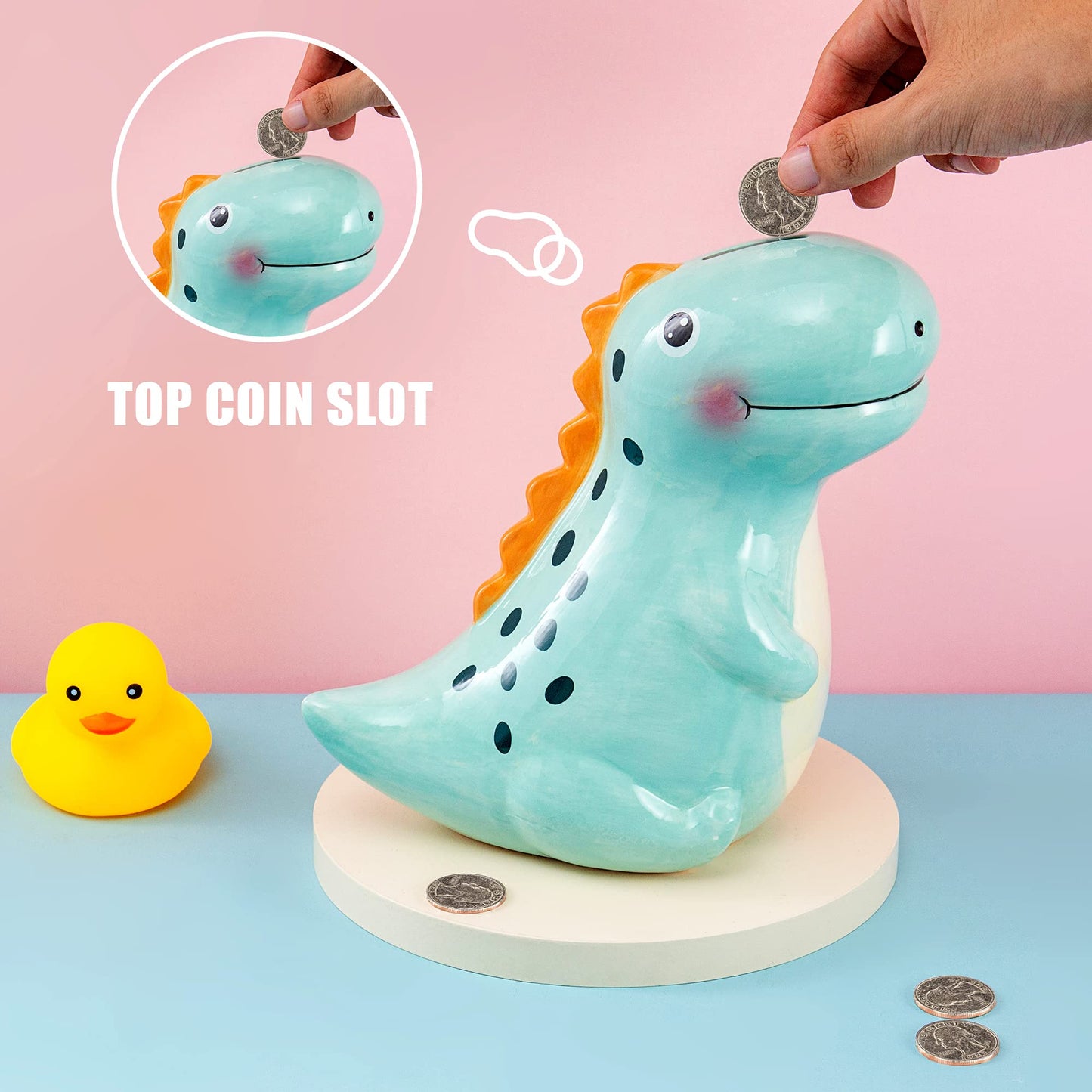 Yjnsft Ceramic Dinosaur Piggy Bank For Boys, Large Porcelain Coin Bank For Child, T-Rex Money Bank For Baby, Nursery Room Decor, Birthday Christmas