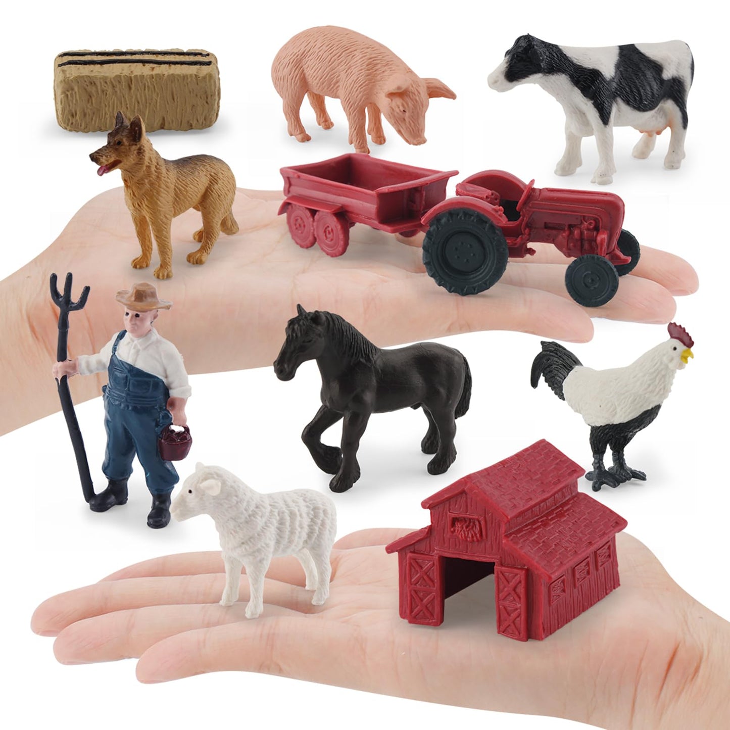 Memovan Realistic Mini Barn Farm Toys Tractor Playset - Plastic Farm Animals Figurines Farm Cake Toppers Farm Figures Farmer Veh