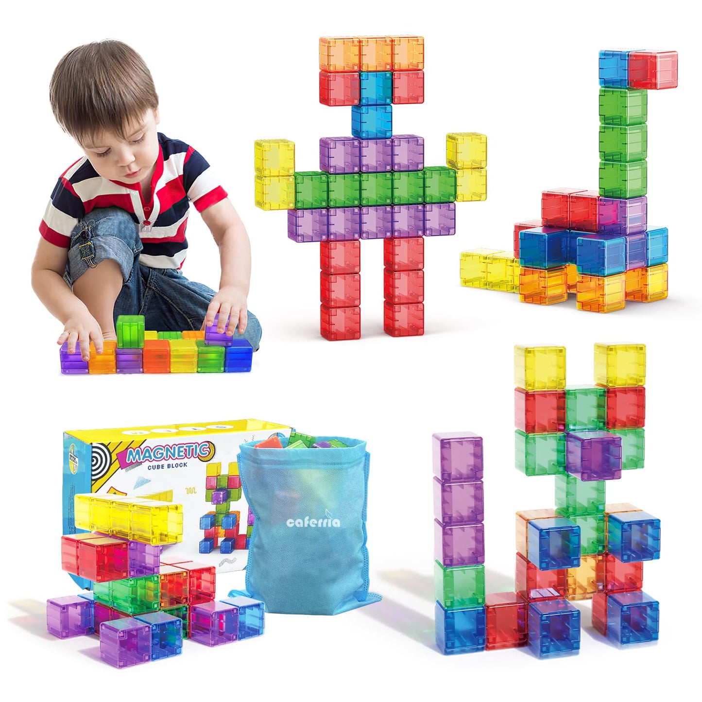 48Pcs Magnetic Blocks - 1.38 Inch Building Blocks For Toddlers, Stem Building Toys For Kids, Montessori Toys For 2 3 4 5 6+ Year Old, Magnet Sensory Travel Toys Christmas Birthday Gifts For Boys Girls