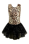 Eqsjiu 9-10 Years Ballet Leotards For Girls With Sparkly Black Skirt Dance Dress Gold Leopard Princess Dress