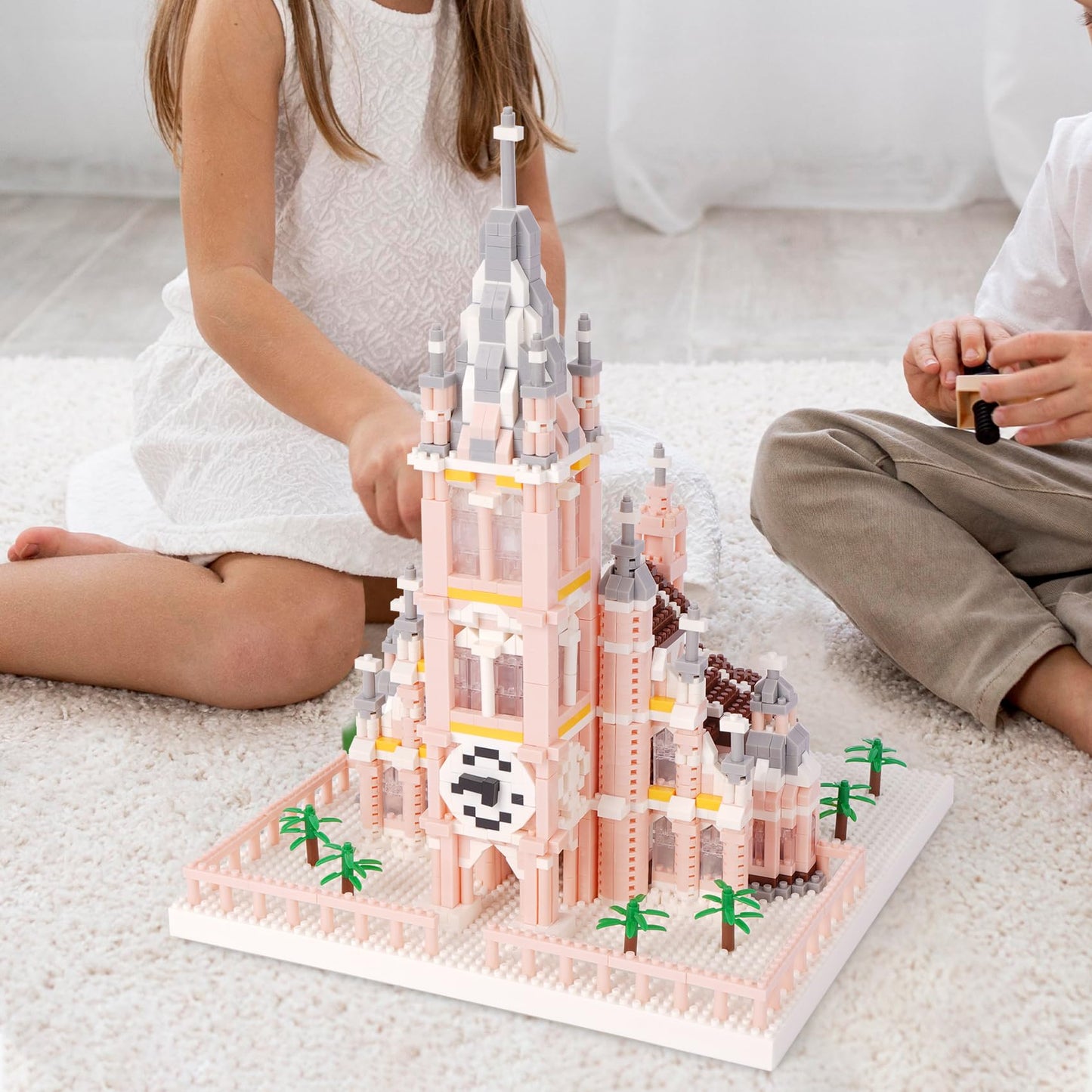 Geniteen Micro Mini Building Blocks Pink Church Model Building Set Famous Architecture Model Building Kit
