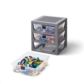 LEGO 3 Drawer Storage Rack Dark Grey - Customizable Toy Storage Unit with Removable Drawers and Building Station for Kids' Desk