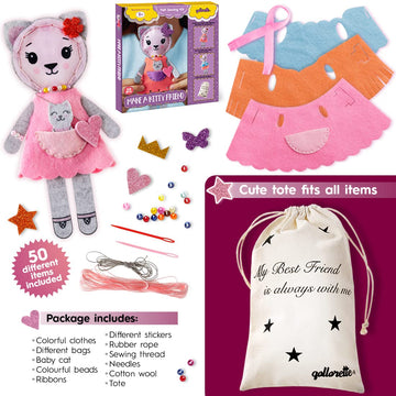 qollorette Kitty Felt Sewing Kit for Kids - DIY Craft, Beginner Sewing, Fabric Toy