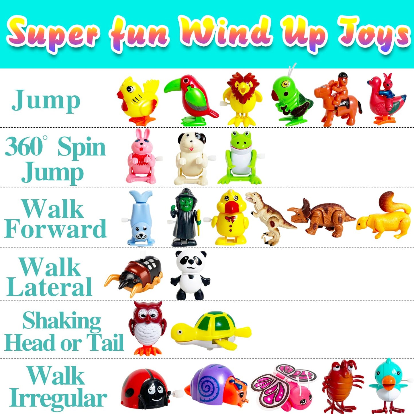 Baaxxango 24 Pcs Wind Up Toys Assorted Animals Bulk Flipping Walking Jumping Clockwork Toy,Wind Up Animal Party Favors Toy For B