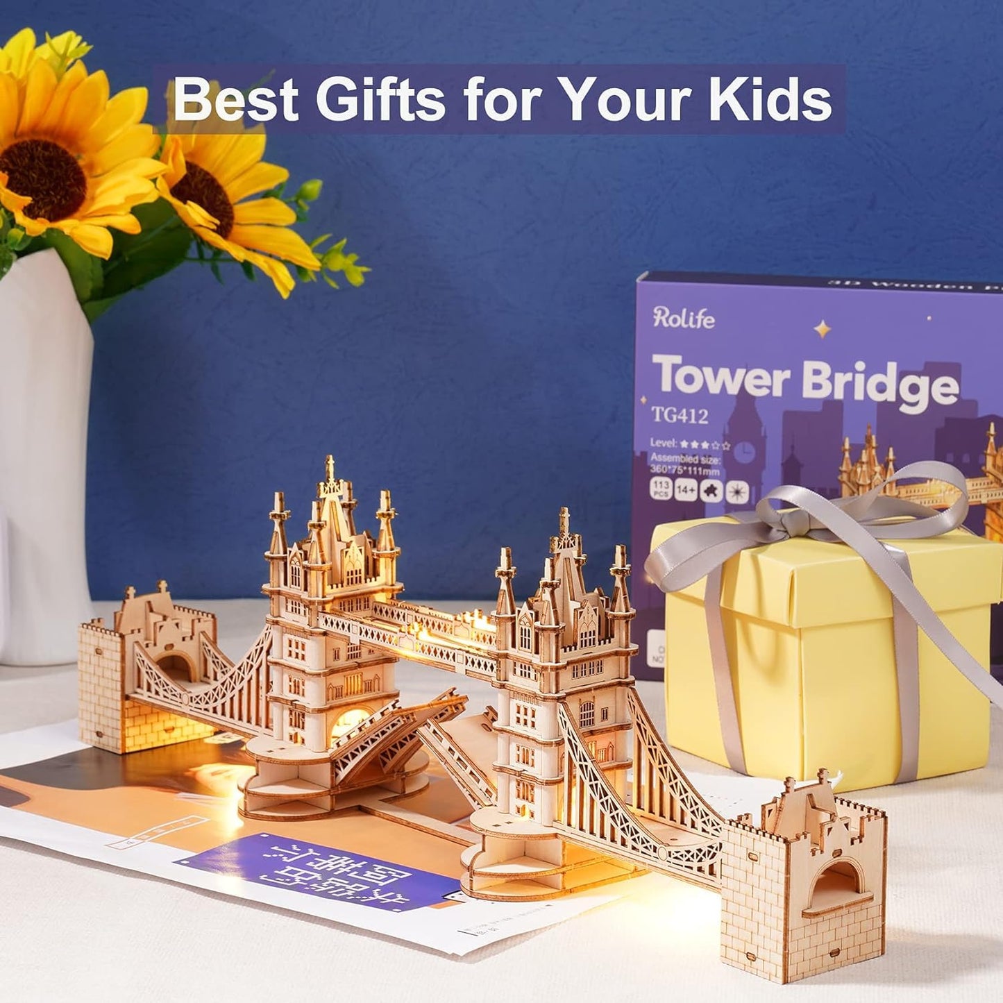 Rolife 3D Wooden Puzzles Diy London Tower Bridge Craft Model Kits For Adults To Build Birthday Gfit For Friends And Family