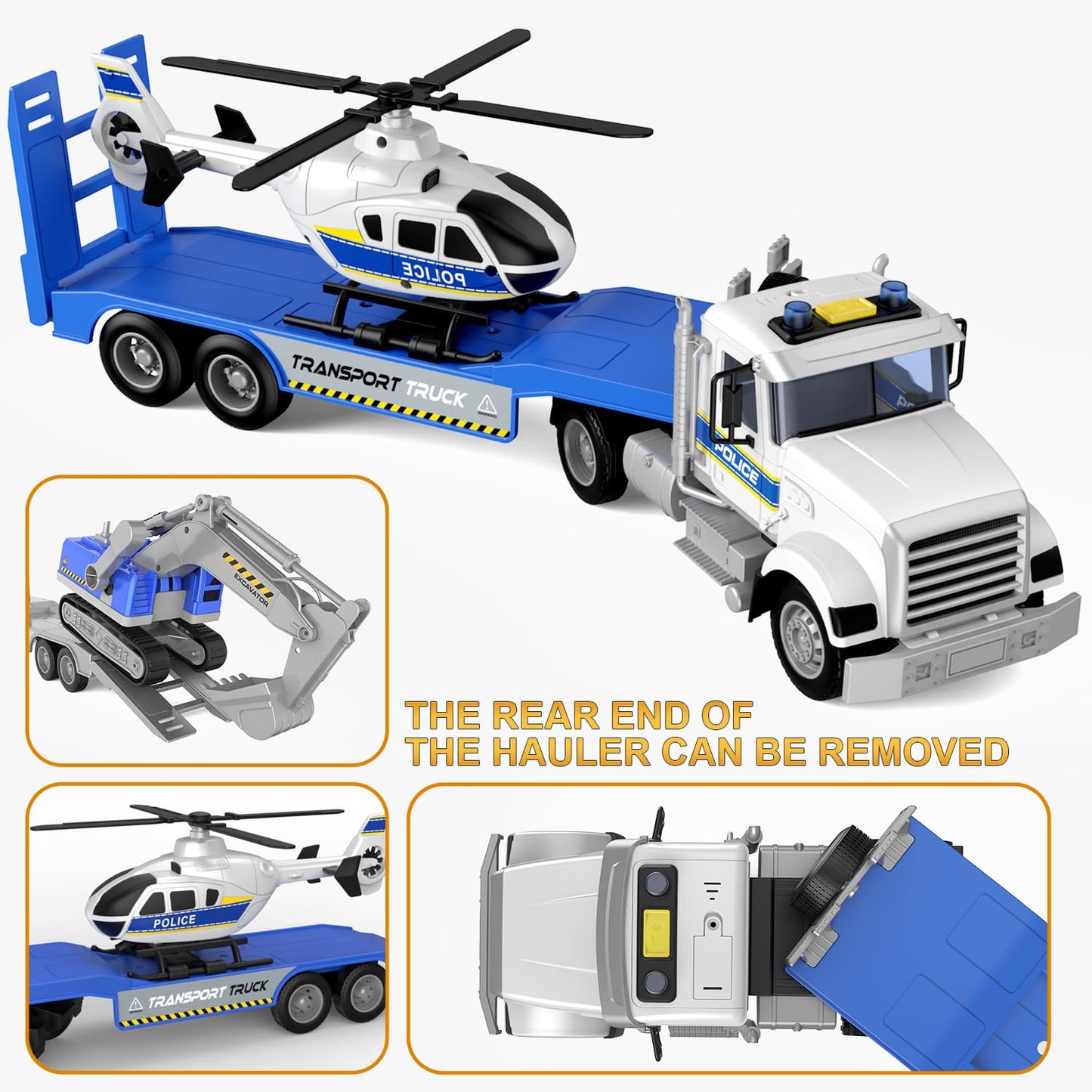 DOWELLIN 22'' Semi Police Truck Toy with Helicopter for Kids Toddlers -Police Car Toys, Birthday for Boy Girl Toddler Child 3 4