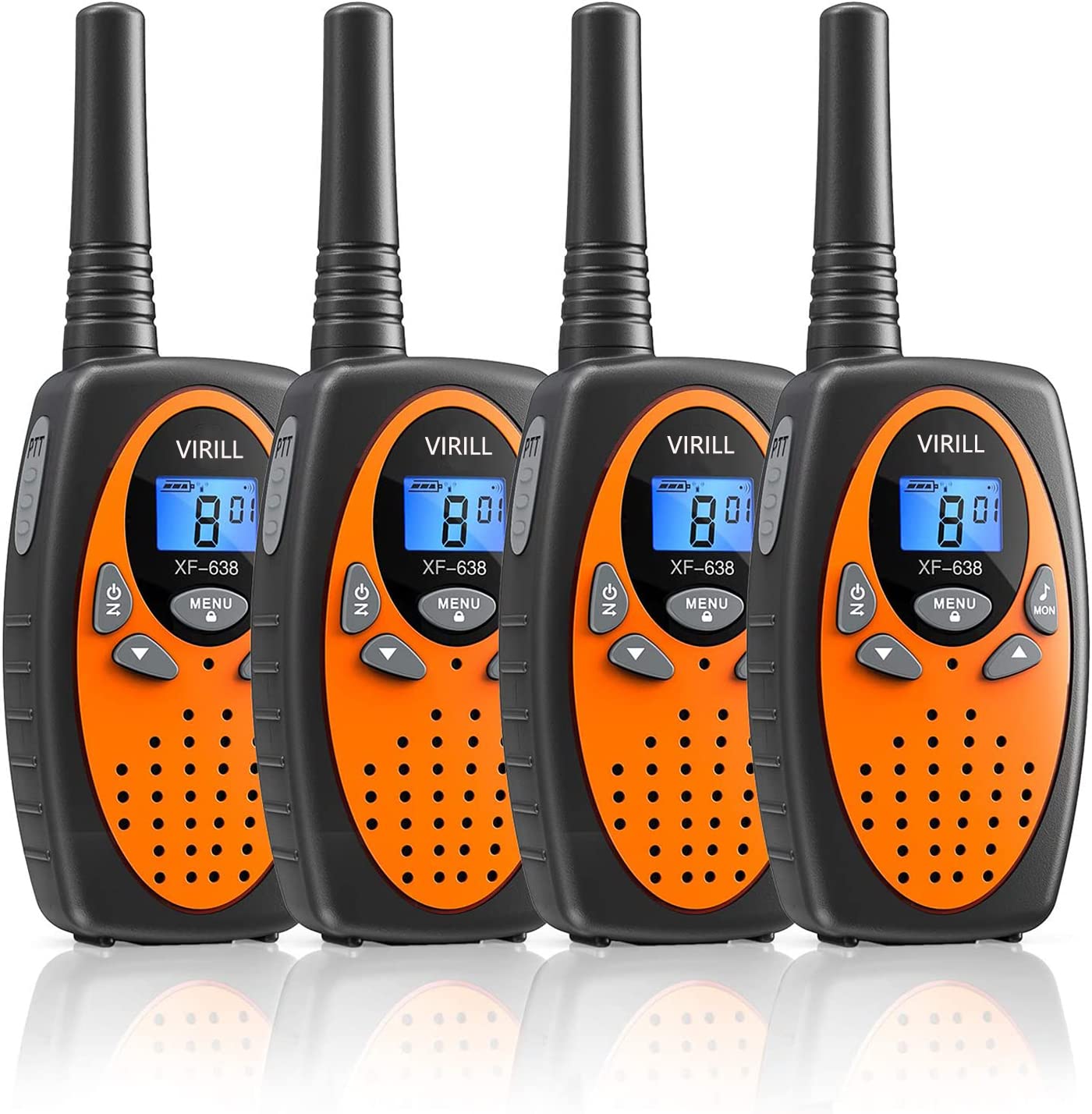 Virill Walkie Talkies 4 Pack Two Way Radios 22 Channels Vox Scan Long Distance Range With Backlit Lcd Scree For Indoor Outdoor Camping Hiking And Adventure(Orange)