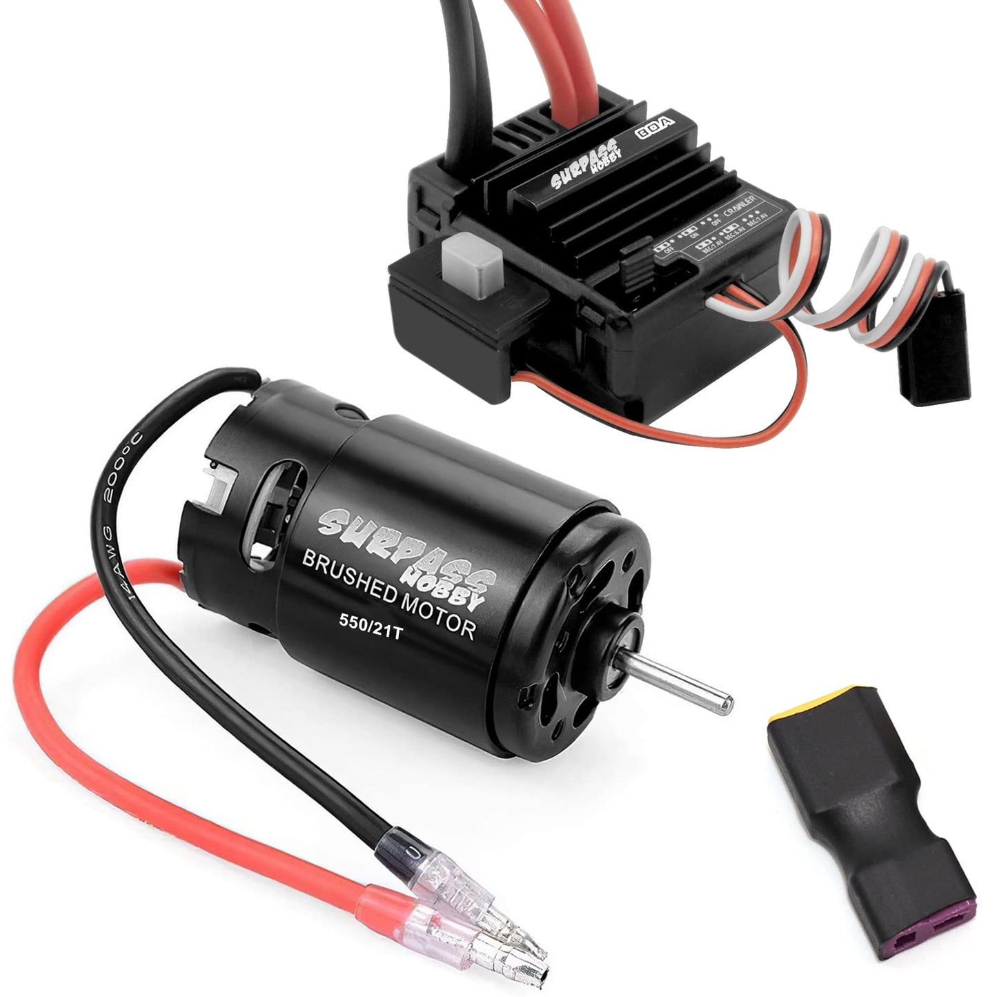 Ogrc 550 21T Brushed Motor And 80A Esc Set With T-Xt60 Converter Adaptor For Traxxas Trx4 Bronco Trx6 Axial Scx10 Ii Iii Redcat