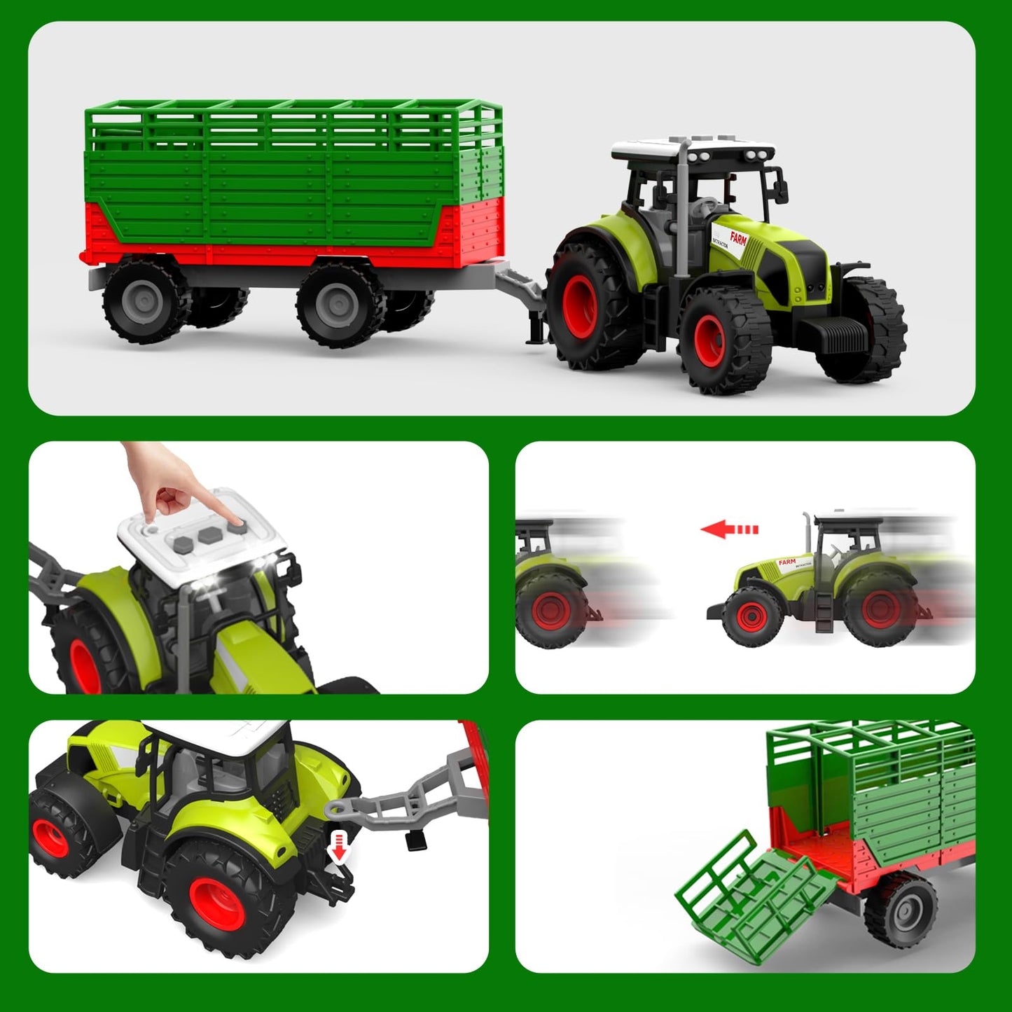 Dwi Dowellin Kids Tractor Toy Farm Playset,Toddlers Farm Vehicle Toys With Light&Sound,69 Pcs Farm Toys Set With Farm Animals Fences Farmers For Kids 3-12 Years Old Boys Girls Birthday Gift
