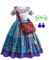 Dyjjkm Mirabel Costume For Girls Magic Family Dress Cosplay Princess Halloween Party Outfit (Blue, 7-8 Years)