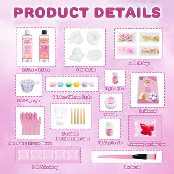 HOOLYUK Taba Squishy Kit DIY Squishy Making Kit 1:1 AB Liquid Silicone FuFu Squishy Kit with Mold Flocking Powder - Stress Relief Entertainment Gifts for Any Occasion