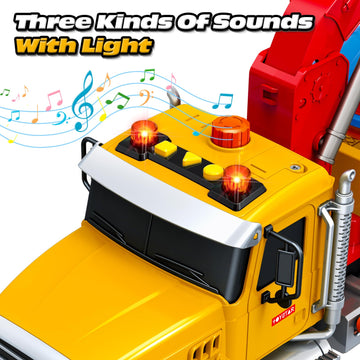SpringFlower 15'' Large Tow Truck Toy, Toy for 3 4 5 6 Years Old Boy Toddlers, Truck Vehicle Toy with Racing Car, Traffic Signs,