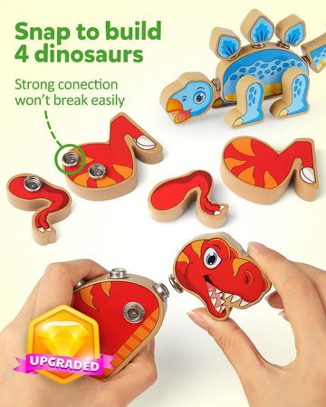 Coogam Dinosaur Snap Together Building Toys, Wooden Take Apart Dinosaur Playset, Stem Montessori Educational Fine Motor Skill Toy Gift For 3 4 5 Years Old Kids