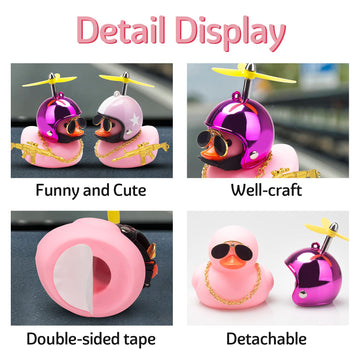 Wonuu Rubber Duck Car Ornaments Pink Duck Car Dashboard Decorations Set With Propeller Helmet, Sunglasses, And Gold Chain. (W-Pink-Gorgeous Rose)