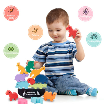 Wooden Blocks Stacking Toys For Kids, Aulegu Animal Balance Game For Toddler, Fine Motor Skill Toys For 3 4 5 6 7 Year Old, Farm