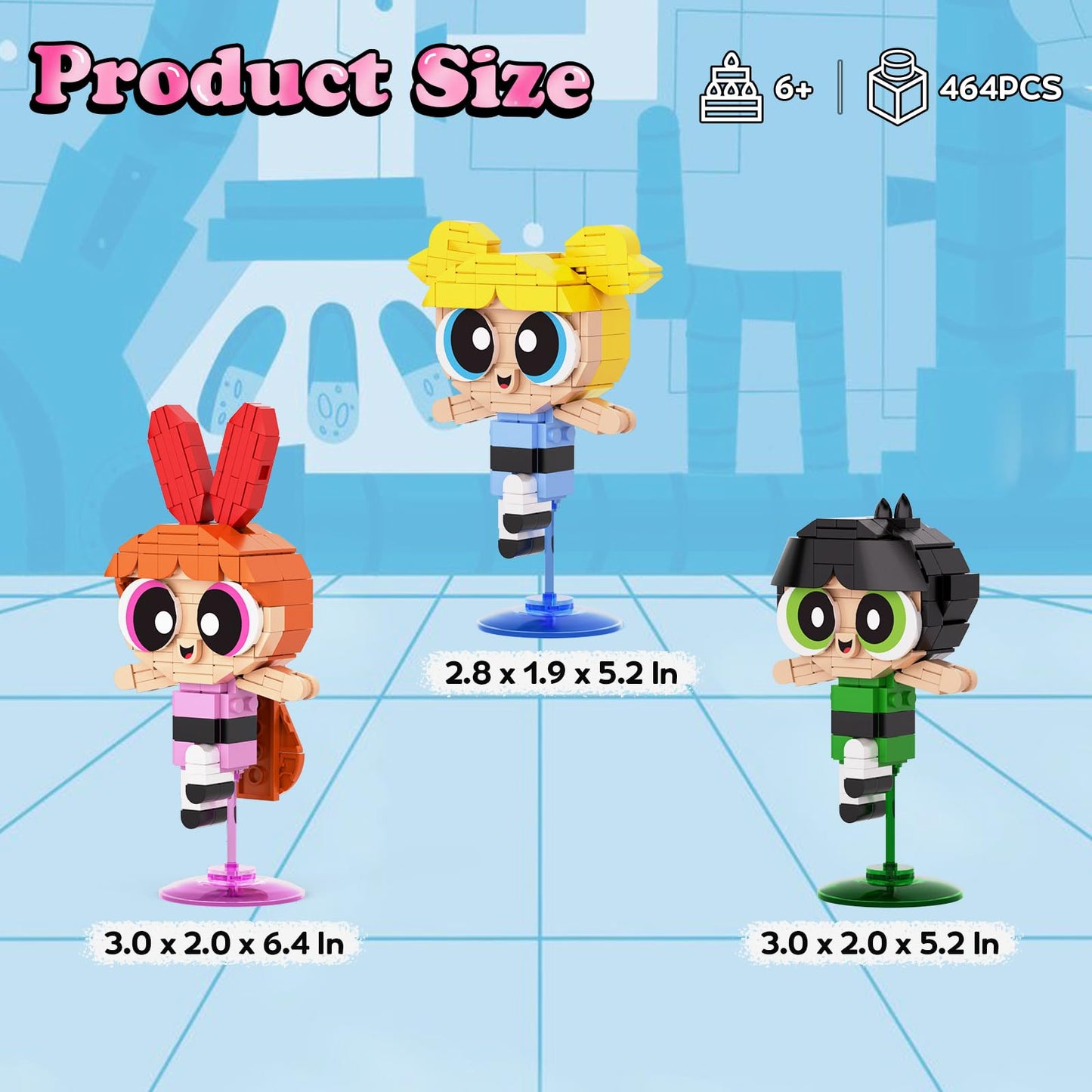 Power Girls Building Set, Puff Police Girl Building Toy, 3-In-1 Animated Character Model Toy, Compatible With Lego, Suitable For