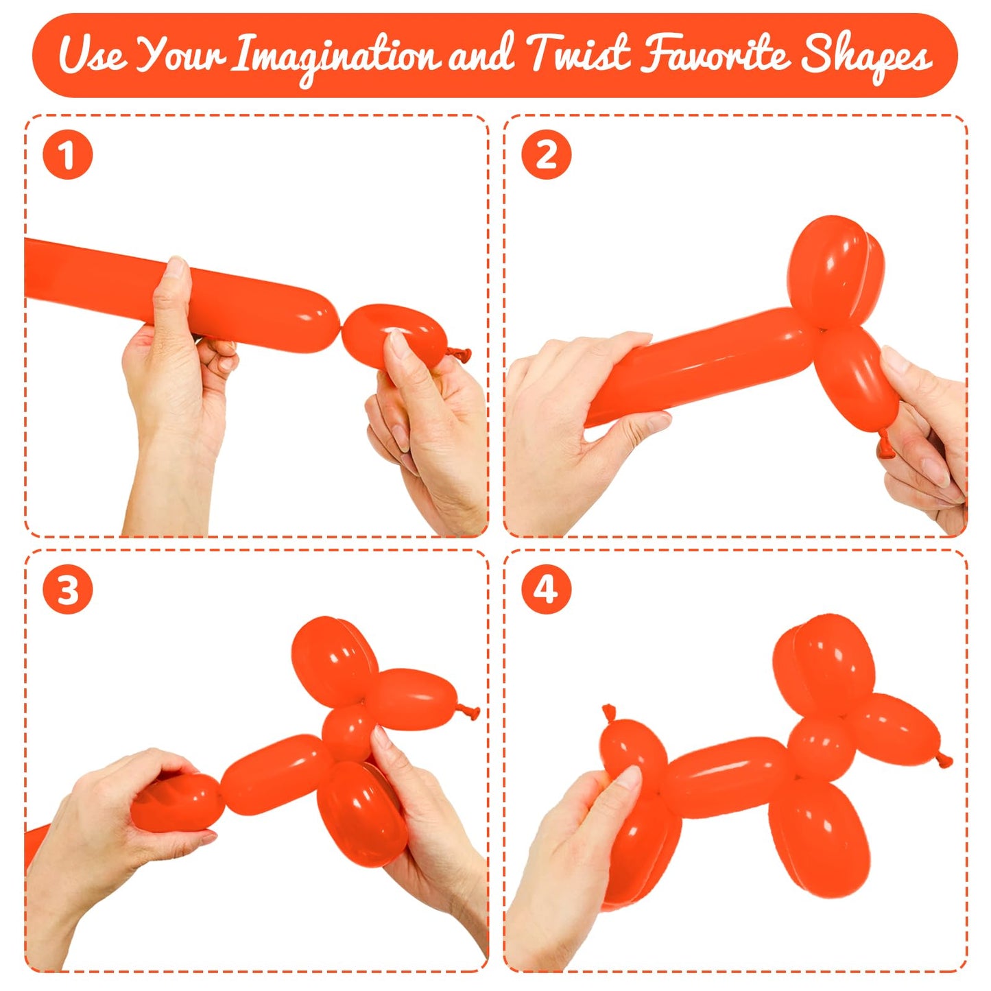 Hykjnbw Orange Long Balloons For Balloon Animals, 260 Balloons Art Kit For Twisting, Skinny Modeling Balloons Supplies For Birth