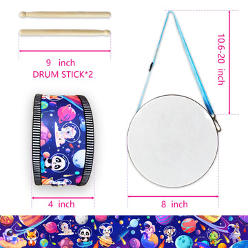 Blvochnnt Kid Drum Set - 8 Inch Wooden Sensory Musical Toy with Adjustable Strap & 2 Drumsticks for Toddlers, Boys & Girls