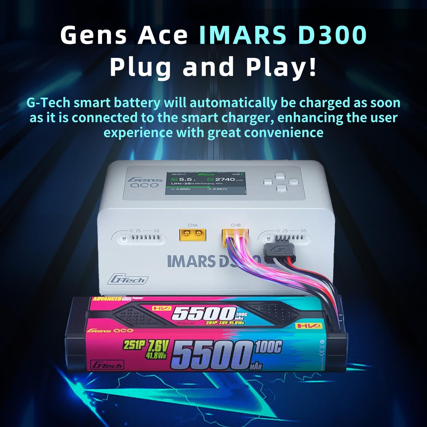 Gens Ace Imars D300 Lipo Battery Charger G-Tech Series Dual Lipo Charger 16A Ac 300W / Dc 700W Smart Balance Charger For Rc Car