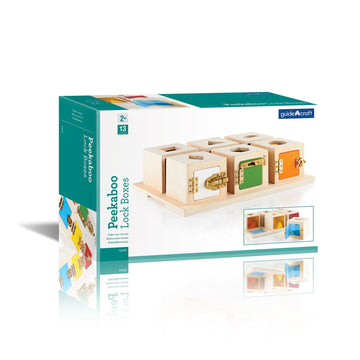 Guidecraft Peekaboo Lock Boxes With Storage Tray: Sorting & Stacking Toy For Children - Kids Early Learning , Multi-Colored Wood