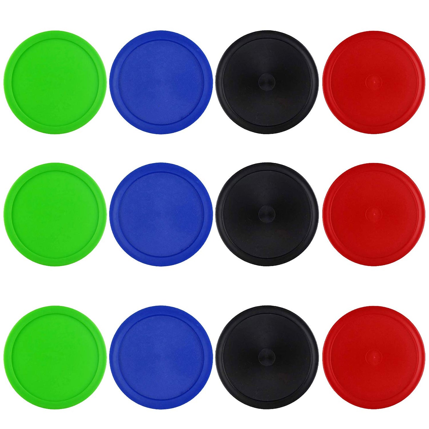 Kasteco 12 Pack 2.5 Inch Air Hockey Pucks For Small Size Table (Red Blue Green Black, 64X4 Mm)