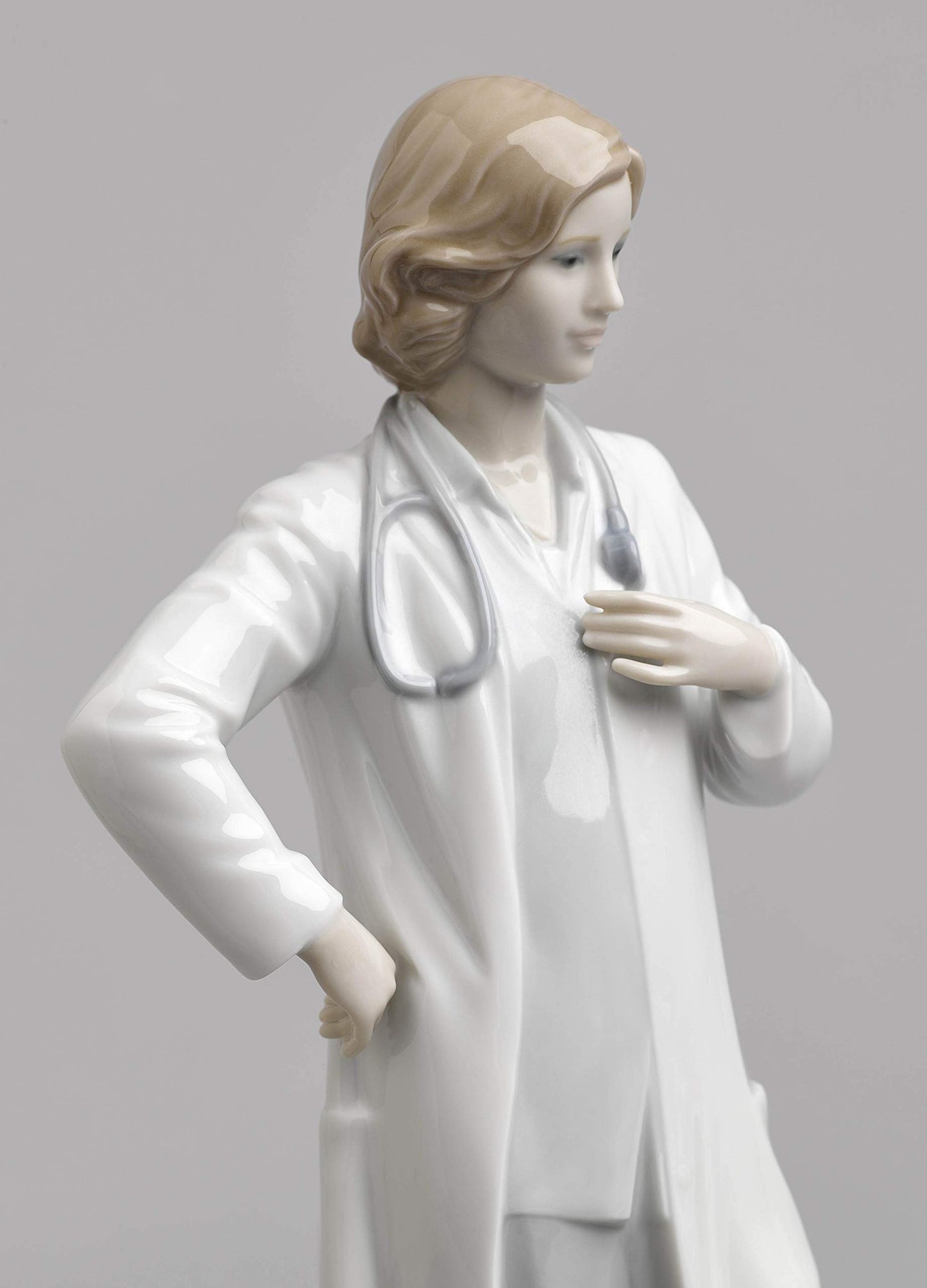 Lladró Glossy Porcelain Female Doctor Figurine. Decorative Porcelain Woman Figure.